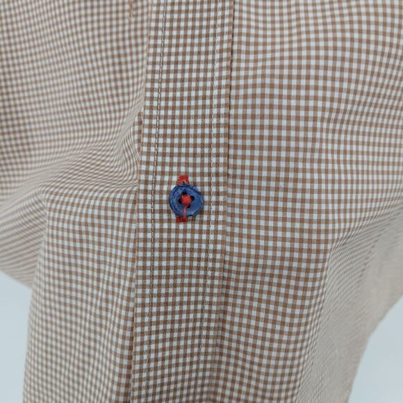 Tommy Hilfiger Tan Gingham Checkered Button Down Shirt Mens XS Preppy Work - Picture 3 of 11